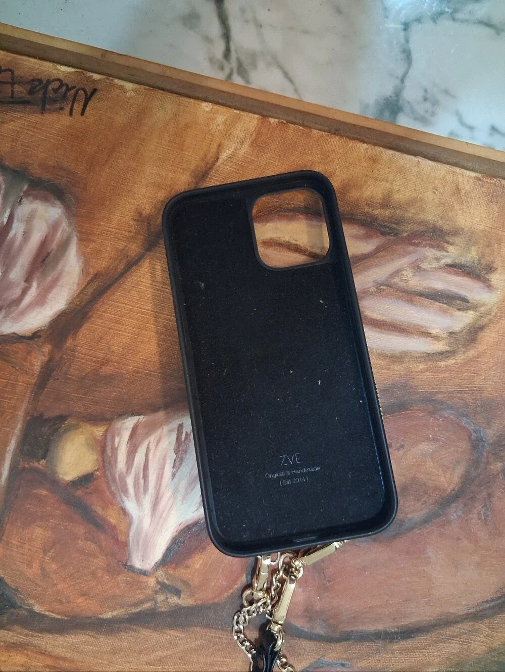 Black Leather Crossbody Phone Case with Chain Strap